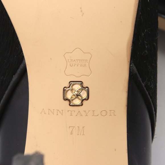 Ann Taylor Velleta Black Leather Peep-toe Ankle Booties Calf Hair Boots Heels 7 - Picture 7 of 11